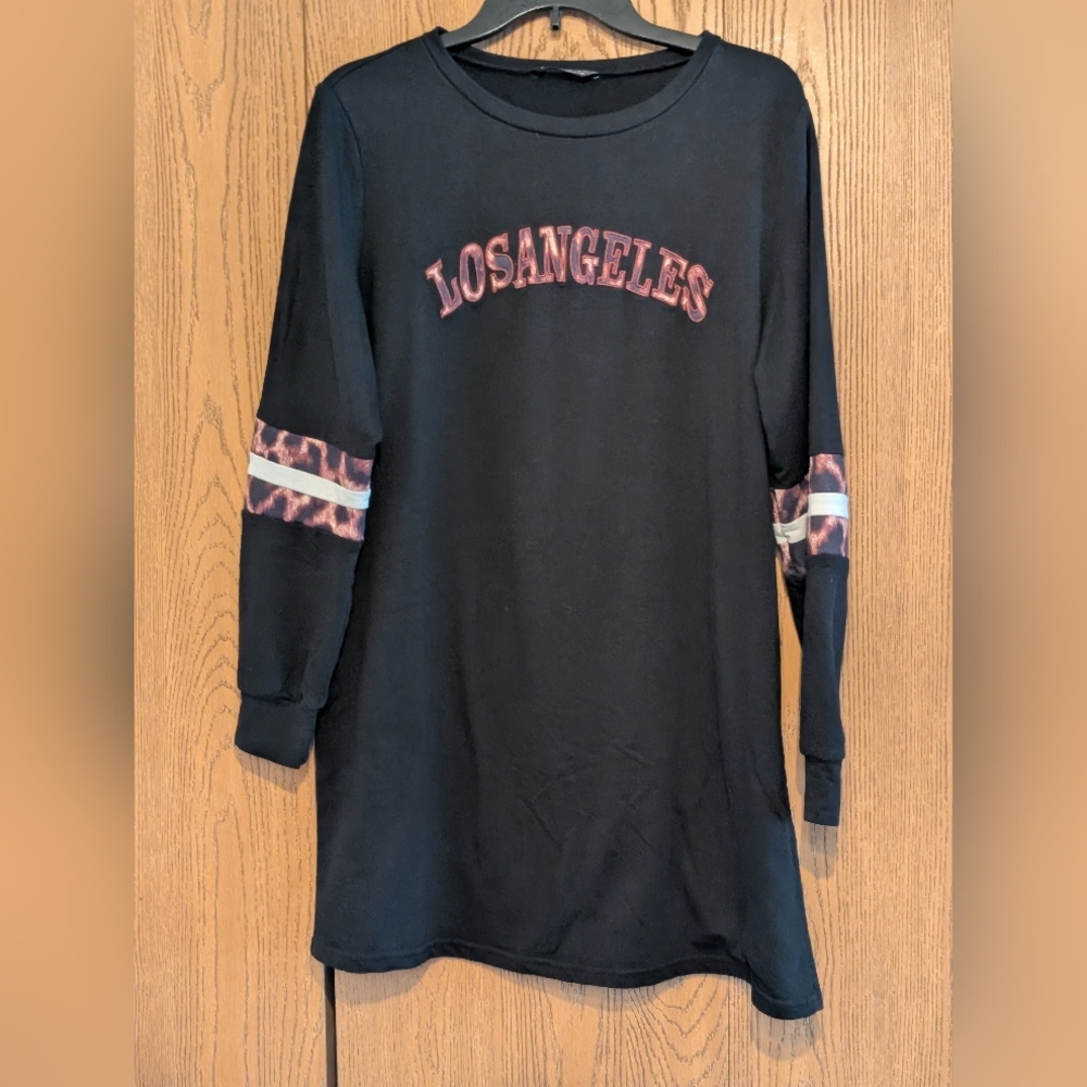 Black With Leopard Print Los Angeles Tunic Sweatshirt